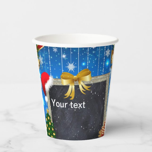 Vasos De Papel Editar texto Cuadros de papel navideños para navid (Anverso)
