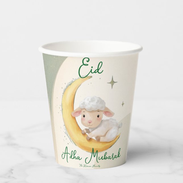 Vasos De Papel Eid  Al Adha Dusty Green Cute Sheep Dinner  (Anverso)