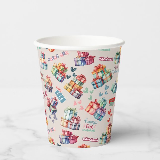 Vasos de papel Eid Mubarak – Cajas de regalo color (Anverso)