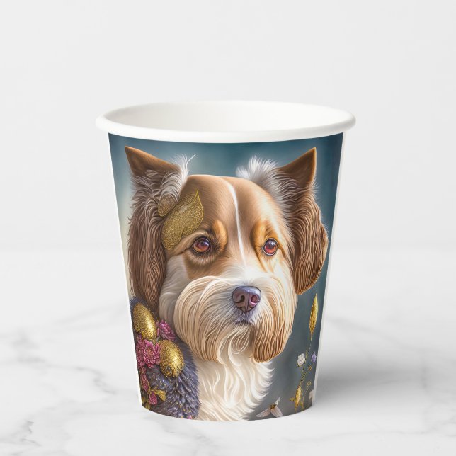 Vasos De Papel Ein süßer Hund mit Goldschmuck (Anverso)