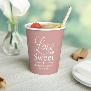 Vasos De Papel El amor es dulce monograma de boda Dusty Rose