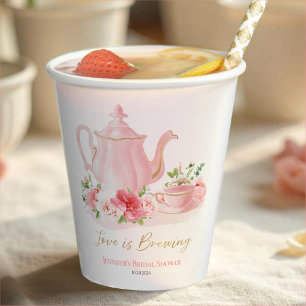 Vasos De Papel El amor está en ebullición Desayuno nupcial rosa