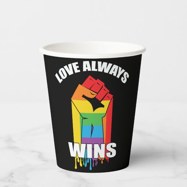 Vasos De Papel El amor siempre gana a los homosexuales LGBT (Anverso)