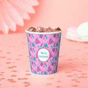 Vasos De Papel El árbol de Navidad rosa abastecedor de dulces de 