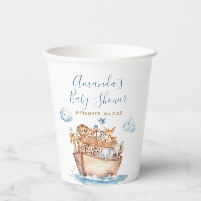 Vasos De Papel El Arca de Baby Shower de Cute Boy Noah (Anverso)