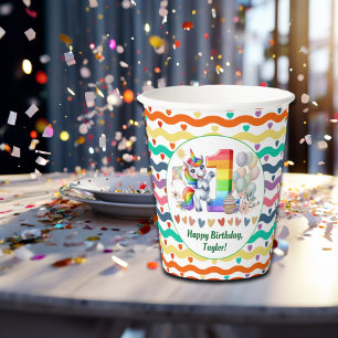 Vasos De Papel El arcoiris colorido y el Fiesta de unicornio