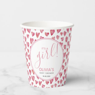 Vasos De Papel El Baby Shower de corazón rosado es un Chica