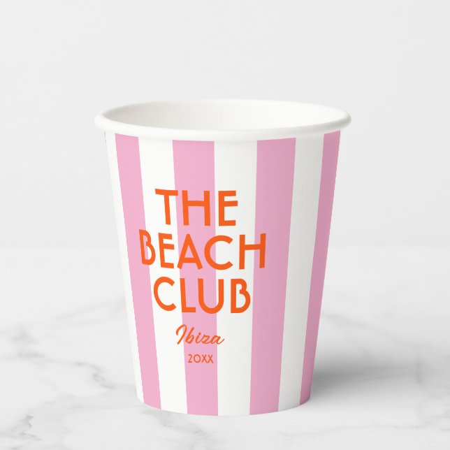 Vasos De Papel El Beach Club Ibiza Rosa Cabana Stripe (Anverso)