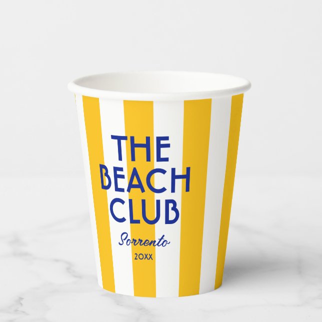 Vasos De Papel El Beach Club Sorrento Yellow Cabana Stripe (Anverso)