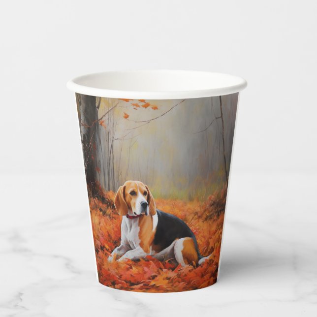 Vasos De Papel El Beagle en otoño se inspira en las hojas (Anverso)