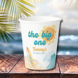 Vasos De Papel El Big One Watercolor Surfboard 1º cumpleaños