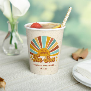 Vasos De Papel El Boho retro viene el Baby Shower del hijo