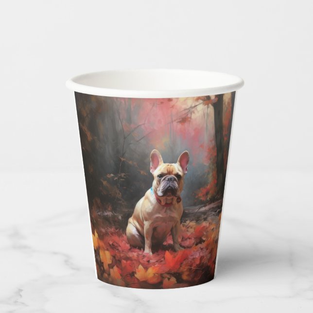 Vasos De Papel El Bulldog francés en otoño se inspira en la caída (Anverso)