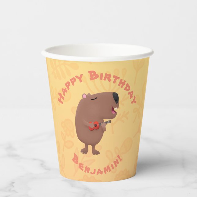 Vasos De Papel El canto lindo capibara cumpleaños personalizado (Anverso)