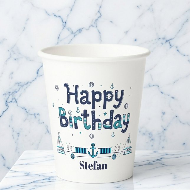 Vasos De Papel El "Capitán de la Fiesta" Personalizado (Perfect for your seaside bash.)