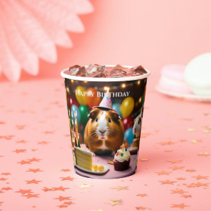 Vasos De Papel El Cerdo De Guinea fiesta Celebra Con Pastel Y Glo