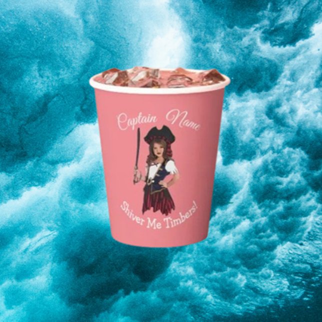 Vasos De Papel El Chica pirata divertido (Make your celebration unforgettable with our fun pink girl pirate paper cups)