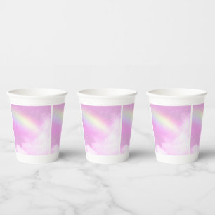 Vasos De Papel El cielo rosado pastel con arcoiris amarillo