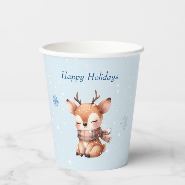 Vasos De Papel El ciervo Personalizado lindo en la nieve (Anverso)