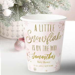 Vasos De Papel el copo de nieve está en camino Baby Shower