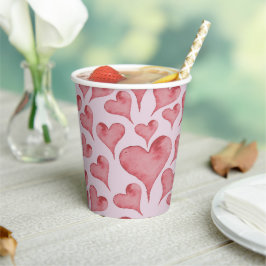 Vasos De Papel El día de San Valentín caprichoso de acuarela
