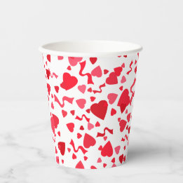 Vasos De Papel El día de San Valentín Red Confetti Heart