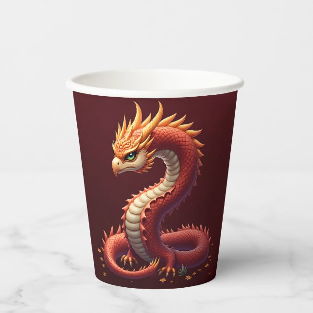 Vasos De Papel El dragón serpiente dorado.  (Anverso)