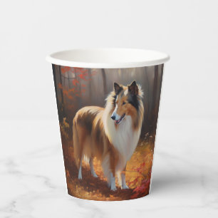 Vasos De Papel El duro collie en otoño se inspira en las hojas