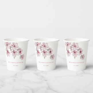 Vasos De Papel El florecimiento del cerezo de primavera el Boda