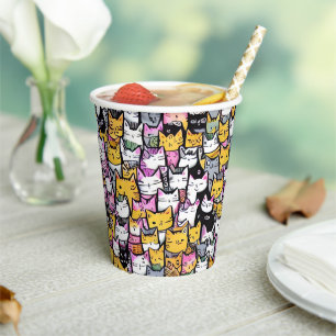 Vasos De Papel El gato afronta el doodle de la impresión de gatit