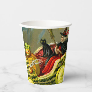 Vasos De Papel El gato negro y la bruja de Halloween