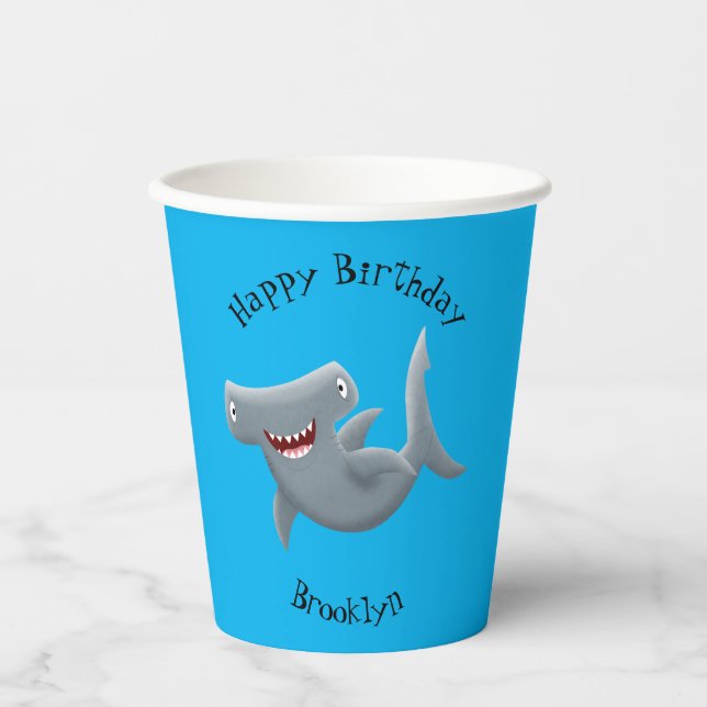 Vasos De Papel El gracioso tiburón martillo personalizado (Anverso)