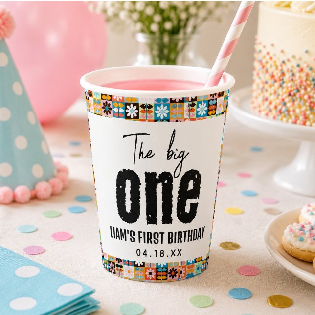 Vasos De Papel El grande cumpleaños número uno (The BIG One 1st Birthday Paper Cups)