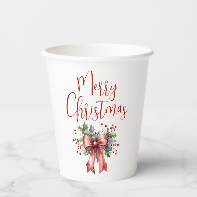 Vasos De Papel El guión navideño moderno Holly Bow (Anverso)