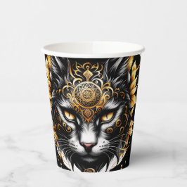 Vasos De Papel El maravilloso gato negro dorado.