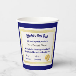 Vasos De Papel El mejor certificado de papá de un mundo gracioso