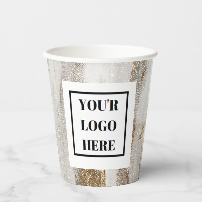 Vasos De Papel El oro de mármol de lujo sobresale blanco y gris (Anverso)