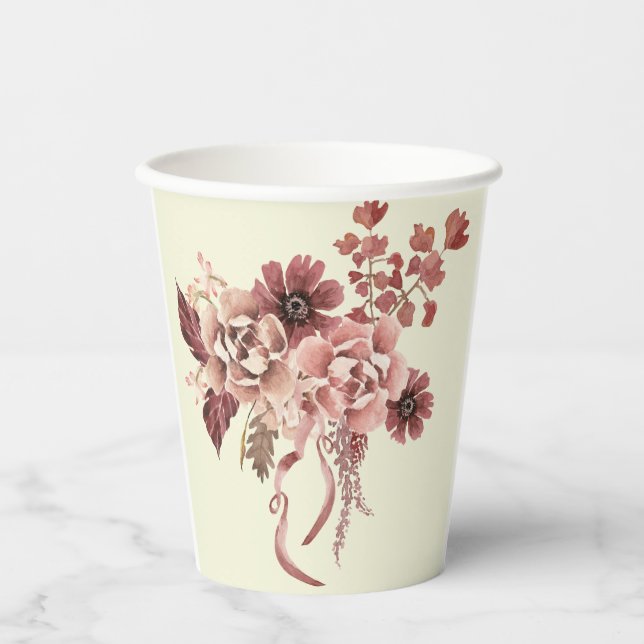 Vasos De Papel El otoño rústico florece la acuarela (Anverso)