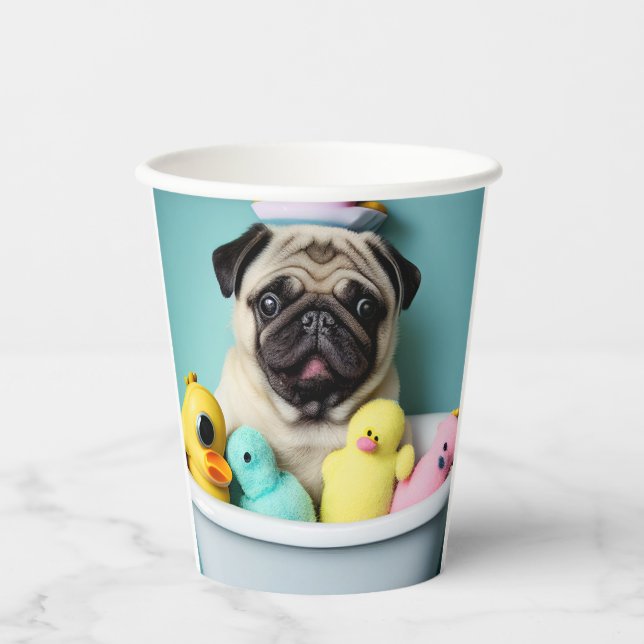 Vasos De Papel El paraíso de las Pug: Una belleza del baño en la  (Anverso)