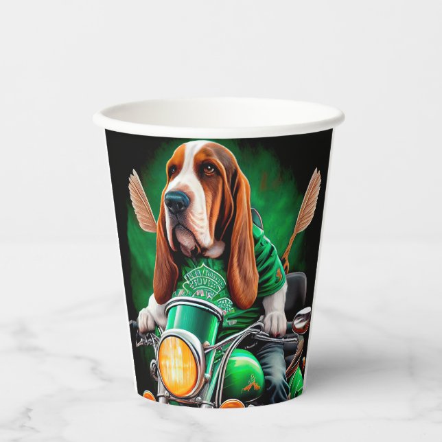 Vasos De Papel El perro perrito peruano basset conduciendo bicicl (Anverso)