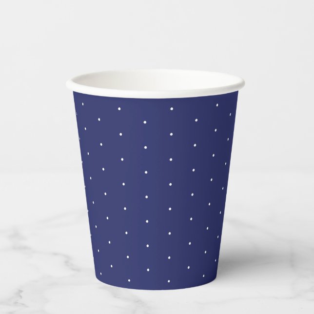 Vasos De Papel El polka azul marino y blanco diminuto pega elegan (Anverso)