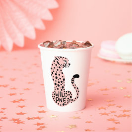 Vasos De Papel El primer cumpleaños de Wild One Pink Leopard