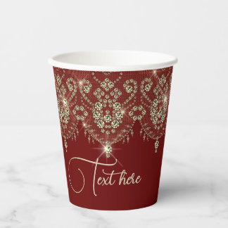 Vasos De Papel El rojo borgoña y el encaje dorado elegante chispa