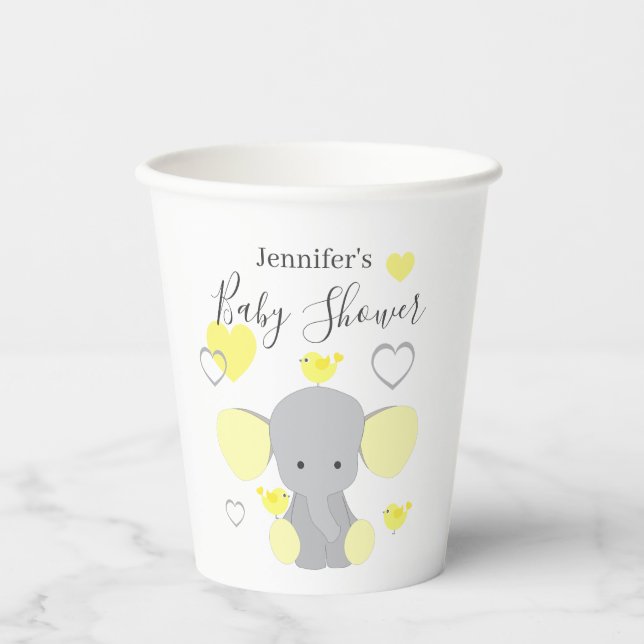 Vasos De Papel Elefante amarillo Chica Baby Shower Fiesta (Anverso)