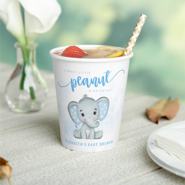 Vasos De Papel Elefante azul bebé Baby Shower de cacahuete (in situ)