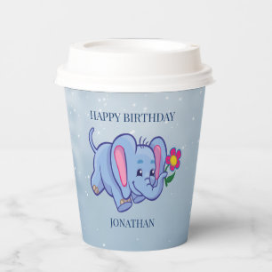 Vasos De Papel Elefante Azul Con Flor Taza De Papel
