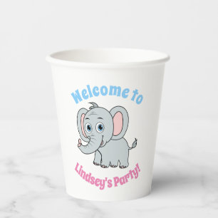 Vasos De Papel Elefante de dibujos animados de ojos azules rosa y