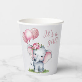 Vasos De Papel Elefante lindo con Chica de globos rosados Baby Sh