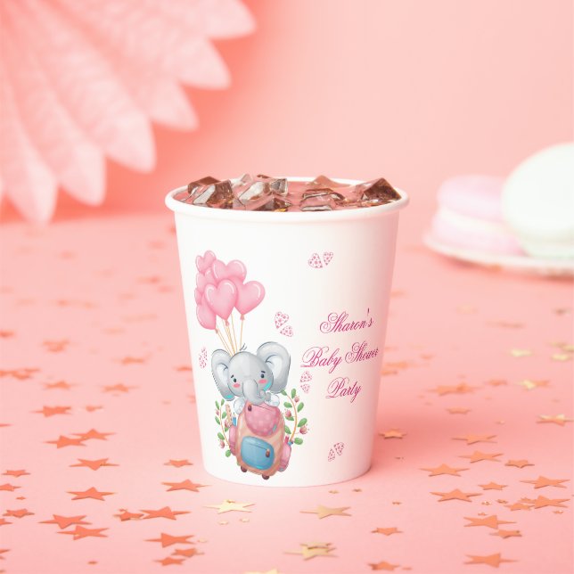 Vasos De Papel Elefante Rosa Adorable  (in situ)