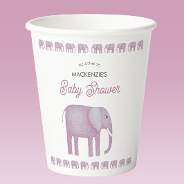 Vasos De Papel Elefante rosa Baby Shower personalizado